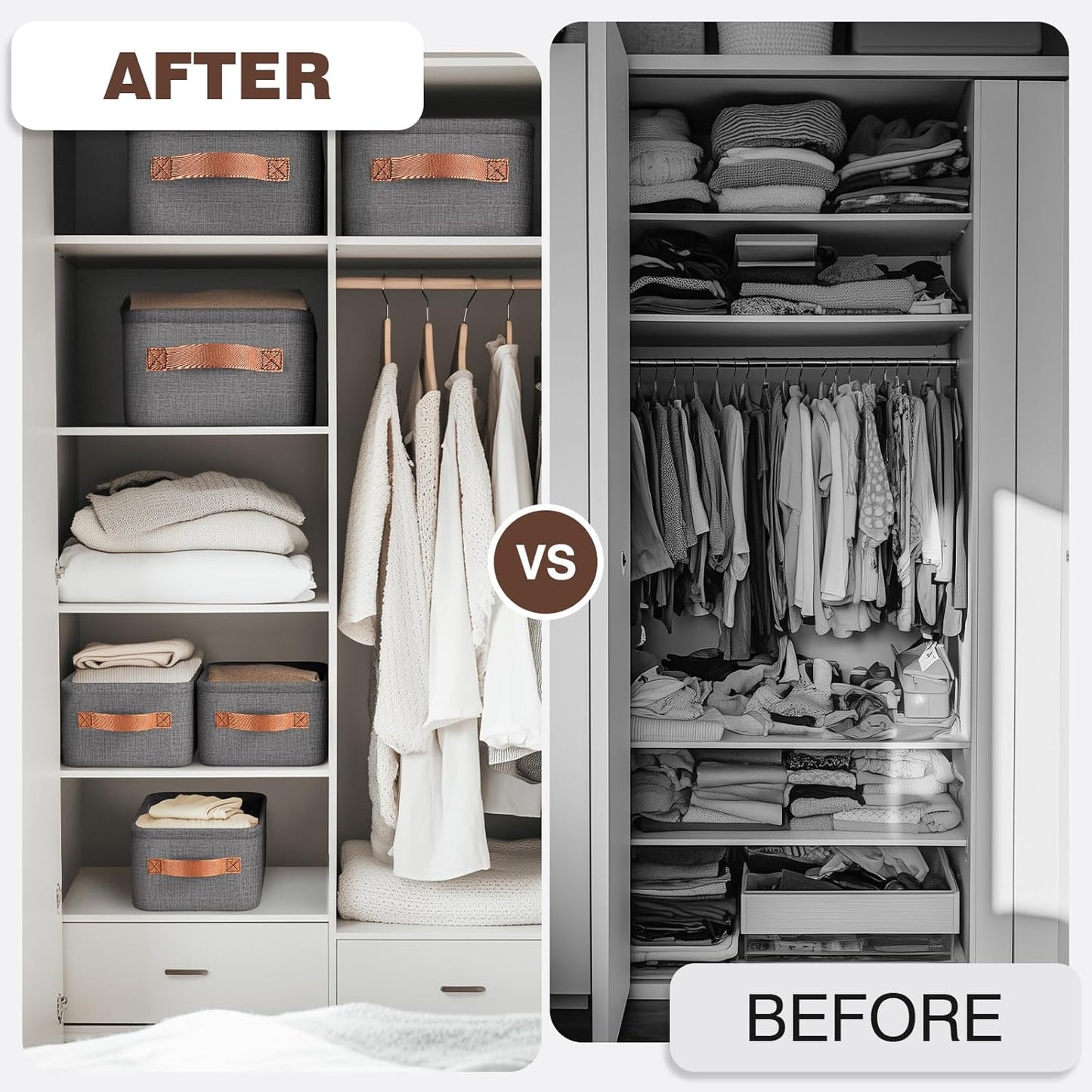 Large Storage Baskets for Shelves 3 Packs, Fabric Storage Bins for Shelves with Handles, 16.1'' L ×12.2'' W × 8.2'' H Collapsible Baskets for Organizing Clothes, Toy, Grey