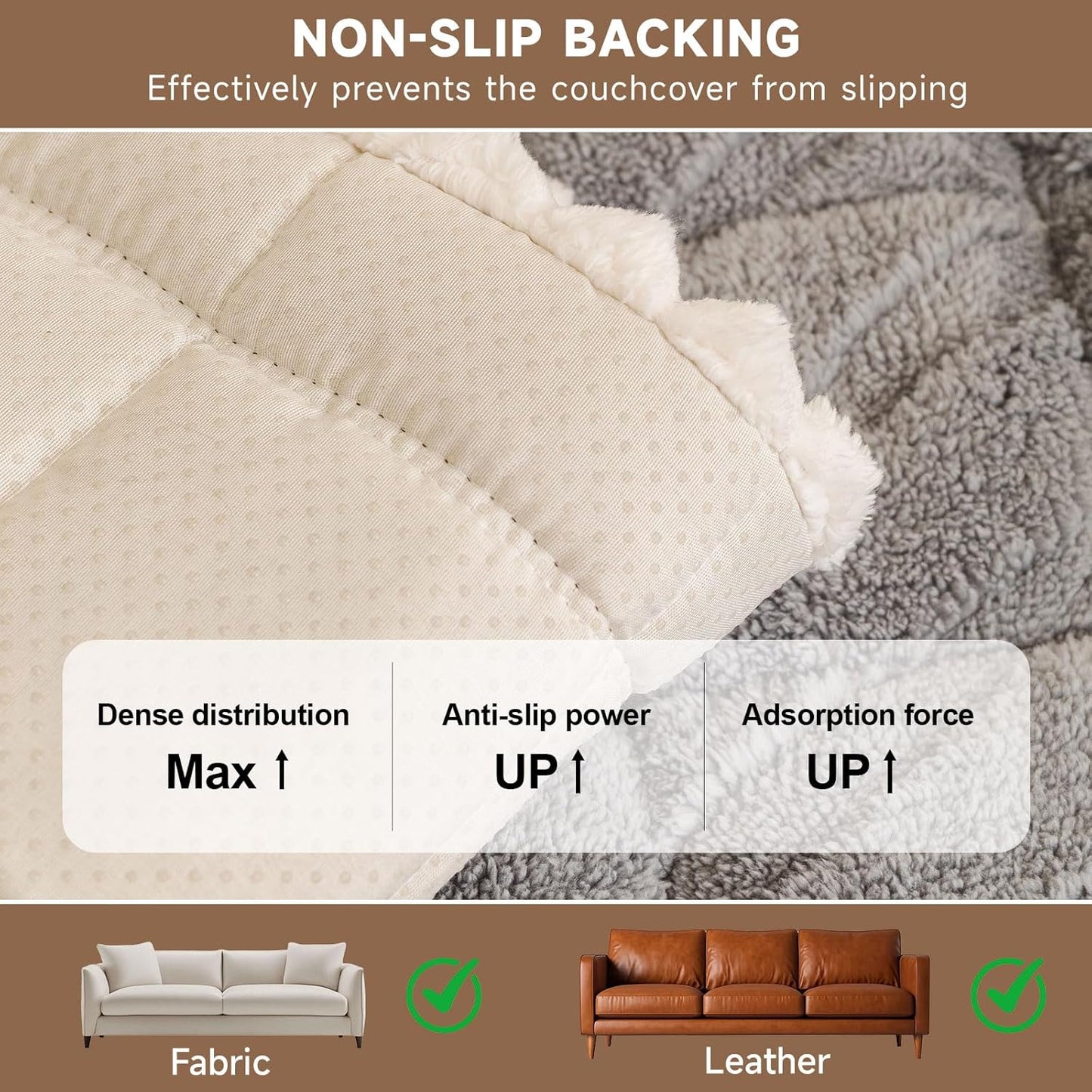 OTOB Plush Couch Cover for Dogs Washable, Non Slip Fuzzy Soft Armrest Backrest Sofa Slipcovers Geometric Jacquard Pet Friendly Couch Covers Protector All Season, 1 Piece (Gray, 27.6"x27.6")