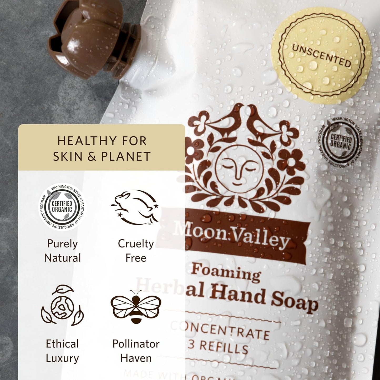 Moon Valley Foaming Hand Soap Refill Pouch, Two-Pack Unscented Soap, Vegan and Non-GMO, Environmentally Friendly Option