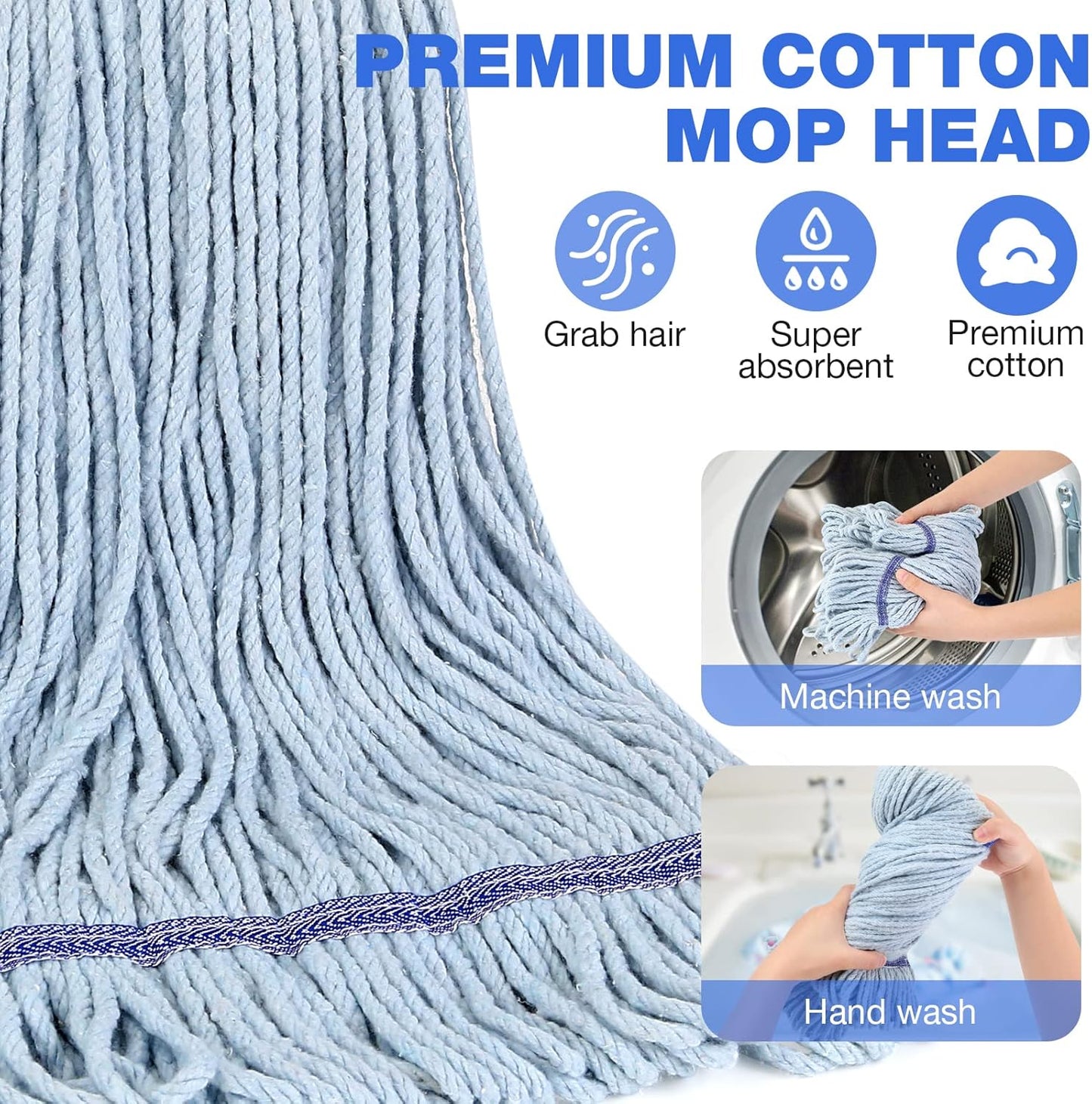 String Mop Heavy Duty for Floor Cleaning- Industrial Commercial Wet Mop with 59inch Mop Handle for Home Garage Office Workshop Warehouse Floor Cleaning