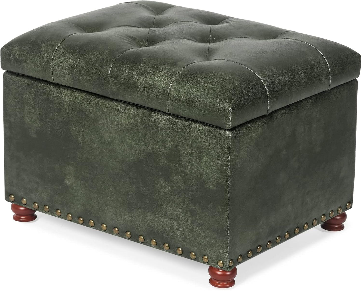 Joveco Storage Ottoman Rectangular Tufted Upholstered Ottomans with Rivet, Footrest Footstool Seat with Wood Legs for Living Room Bedroom (Black Green)