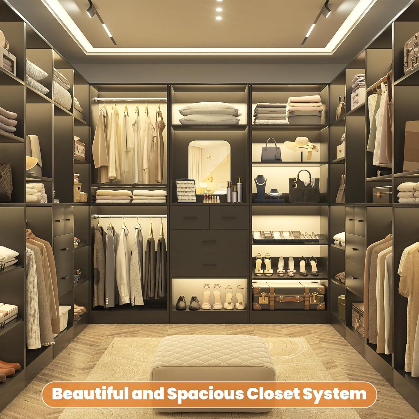 Unikito Freestanding Closet System, 25” Closet Organizer Wardrobe with Hanging Rod & Shelves, Adjustable Clothes Garment Rack, Sturdy Walk in Towers, Easy Assembly, 25" W x 16" D x 80" H, Black