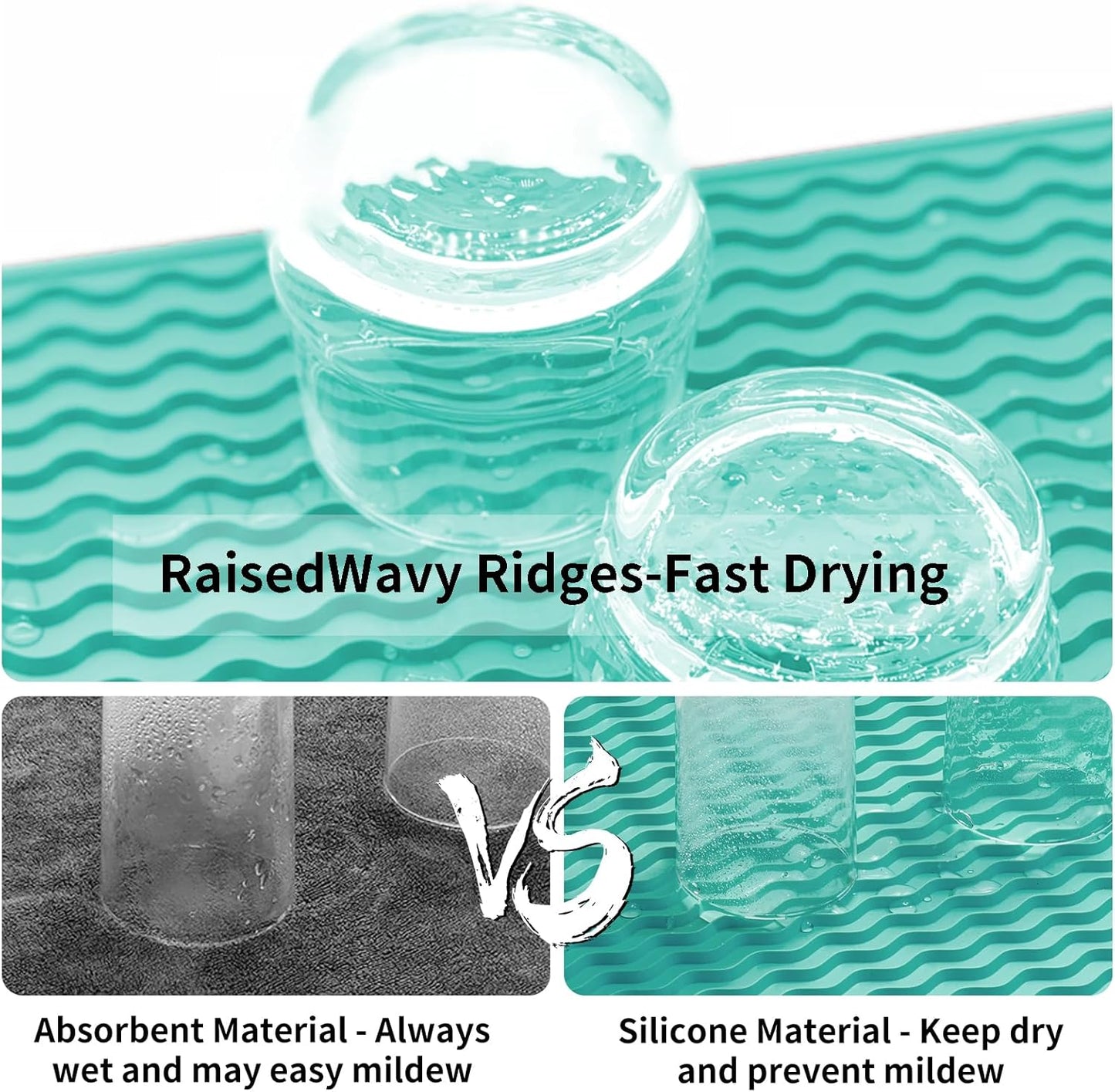 ZLR Silicone Dish Drying Mat for Kitchen Counter, Eco-Friendly Fast Dry Dish Mat, Easy Clean Multi Usage Drying Matt, Heat Resistant Trivet, 12" x 12" Middle, Mint Green