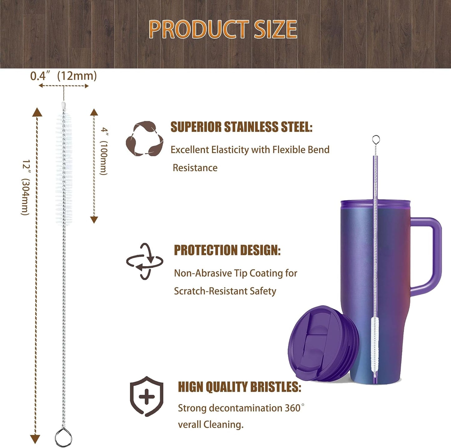 ClDYAUST Straw Cleaner Brush Extra Long 12 Inch, Straw Brush Extra Long with 304 Stainless Steel, Straw Cleaning Brush Extra Long for Baby Bottles, Glass/Silicone Straws Piper Cleaners.