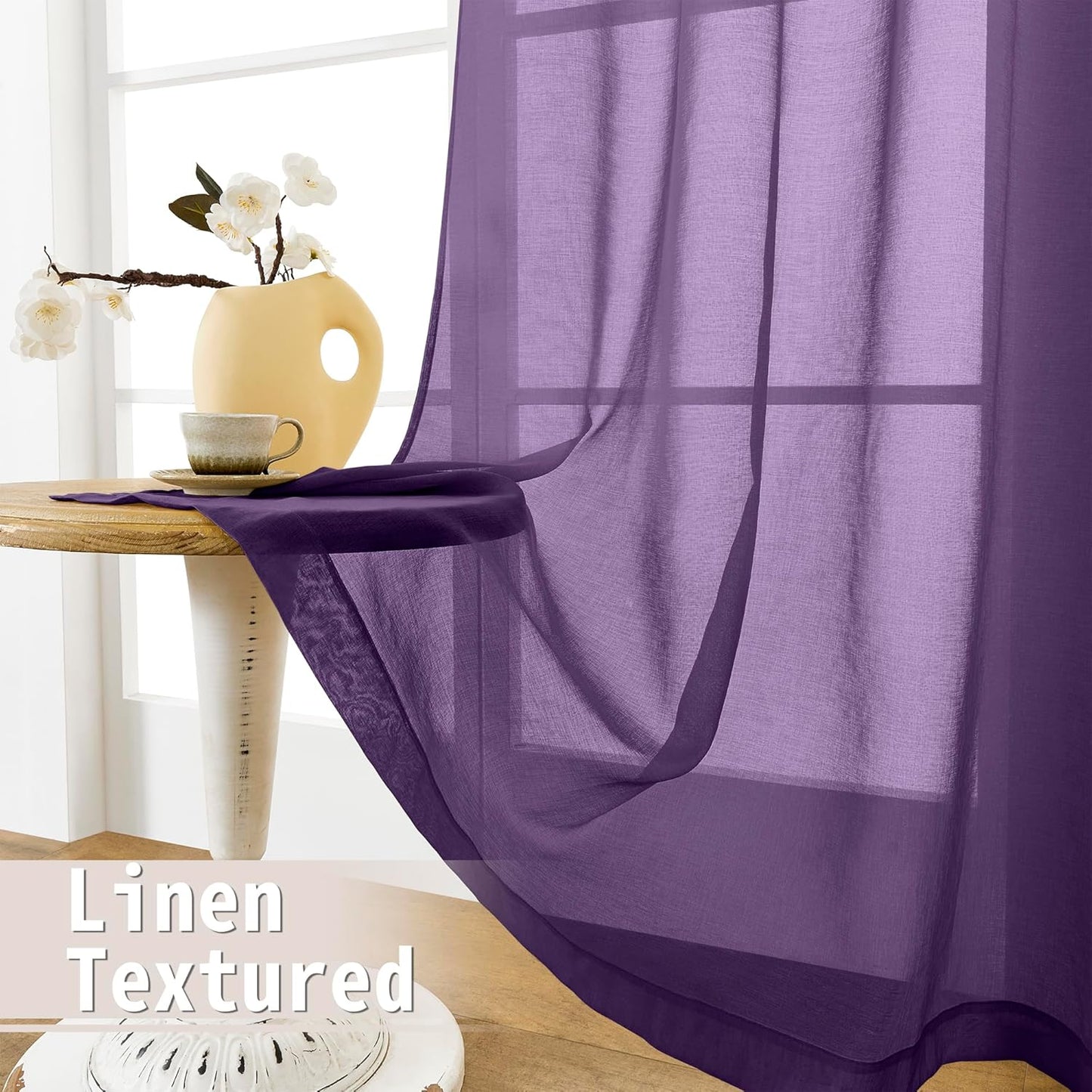 Tollpiz Short Sheer Door Curtains Closet Linen Textured Curtains Sheer Doorway Light Filtering Voile Patio Glass Doors Rod Pocket Curtain French Door, 54 x 40 inches Long, Royal Purple, Set of 1 Panel