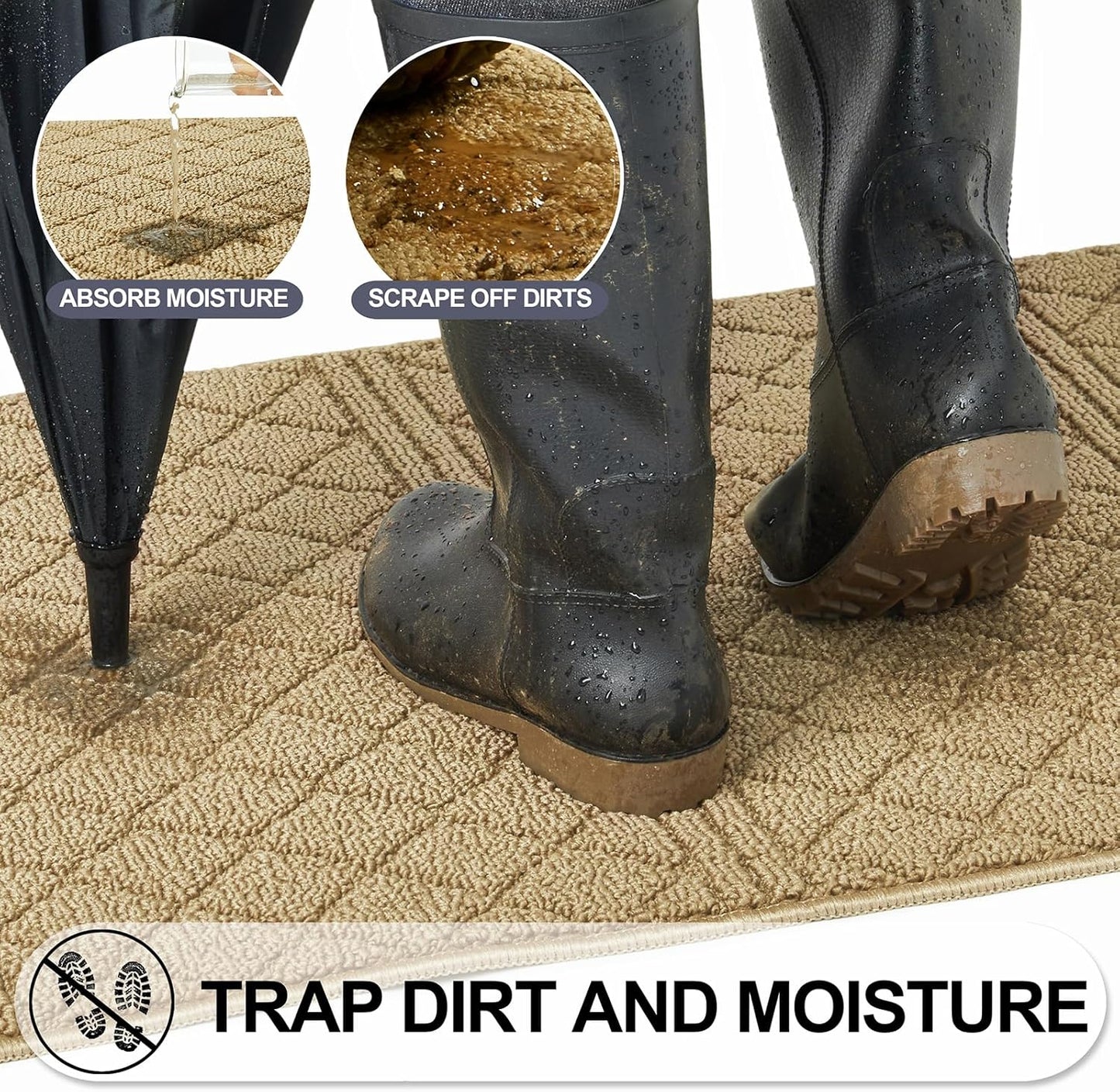 REFETONE Indoor Doormat, Front Back Door Mat 32"x40" Absorbent Rubber Backing Non Slip Door Mats, Low-Profile Resist Dirt Entrance Rugs, Machine Washable Door Rug Inside Floor Mat for Entryway, Beige