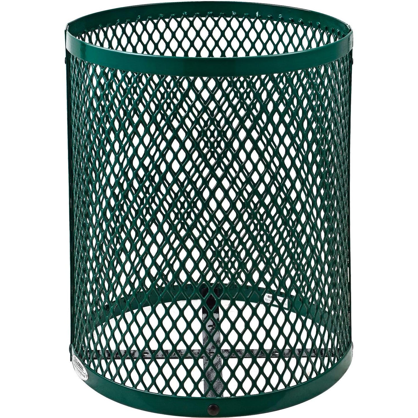 Global Industrial Outdoor Diamond Steel Trash Can with Flat Lid and Plastic Liner, 36 Gallon Capacity, Green, Thermoplastic Coating, 23-1/2" Diameter, 30" H