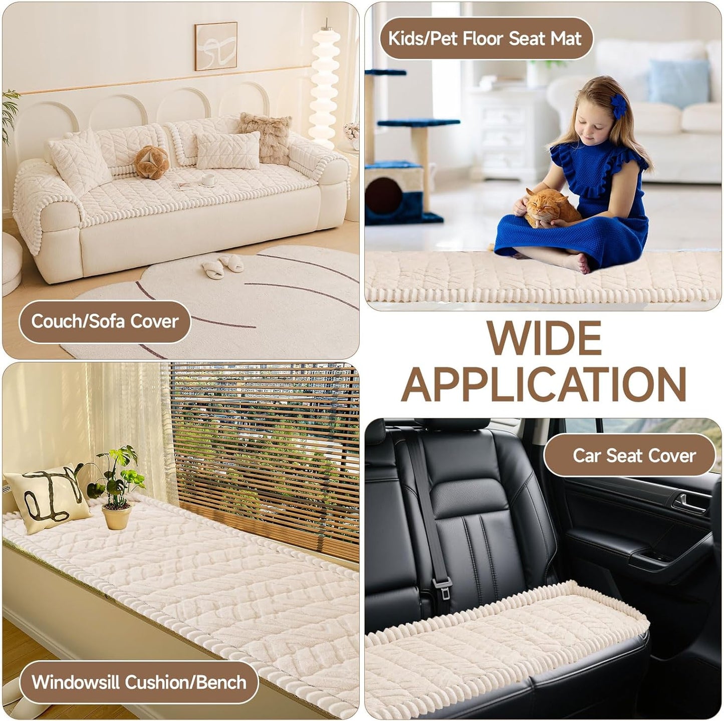 OTOB Couch Covers for 3 Cushion Couch Sofa Pet Friendly, Washable & Non Slip Geometric Jacquard Modern Plush Fuzzy Sofa Slipcovers Protector, All Season Soft Pet Couch Cover (White, 27.6"x82.7")