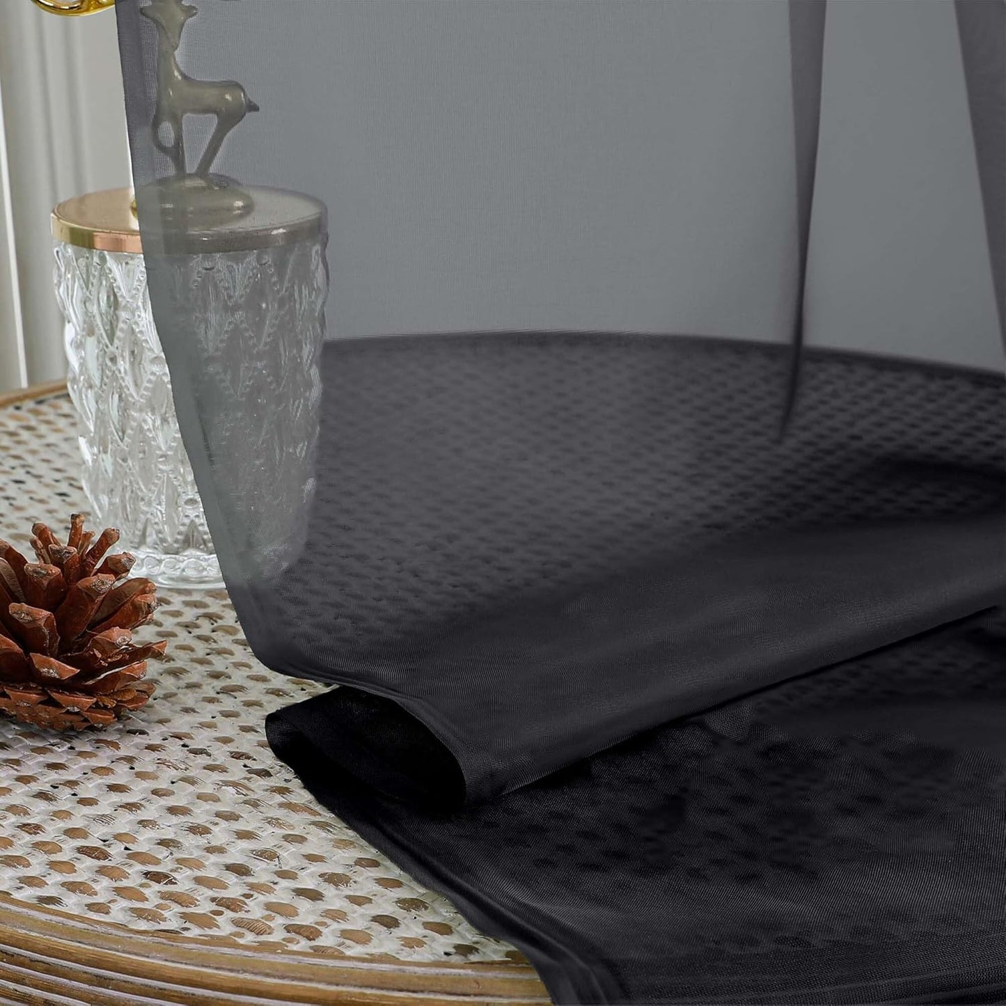 Chyhomenyc Black Sheer Curtains 96 Inches Long 2 Panels, Light Filtering Black Curtains for Living Room, Soft Gentle Voile Rod Pocket Bedroom Window Drapes, 59Wx96L Inch, 2PCS