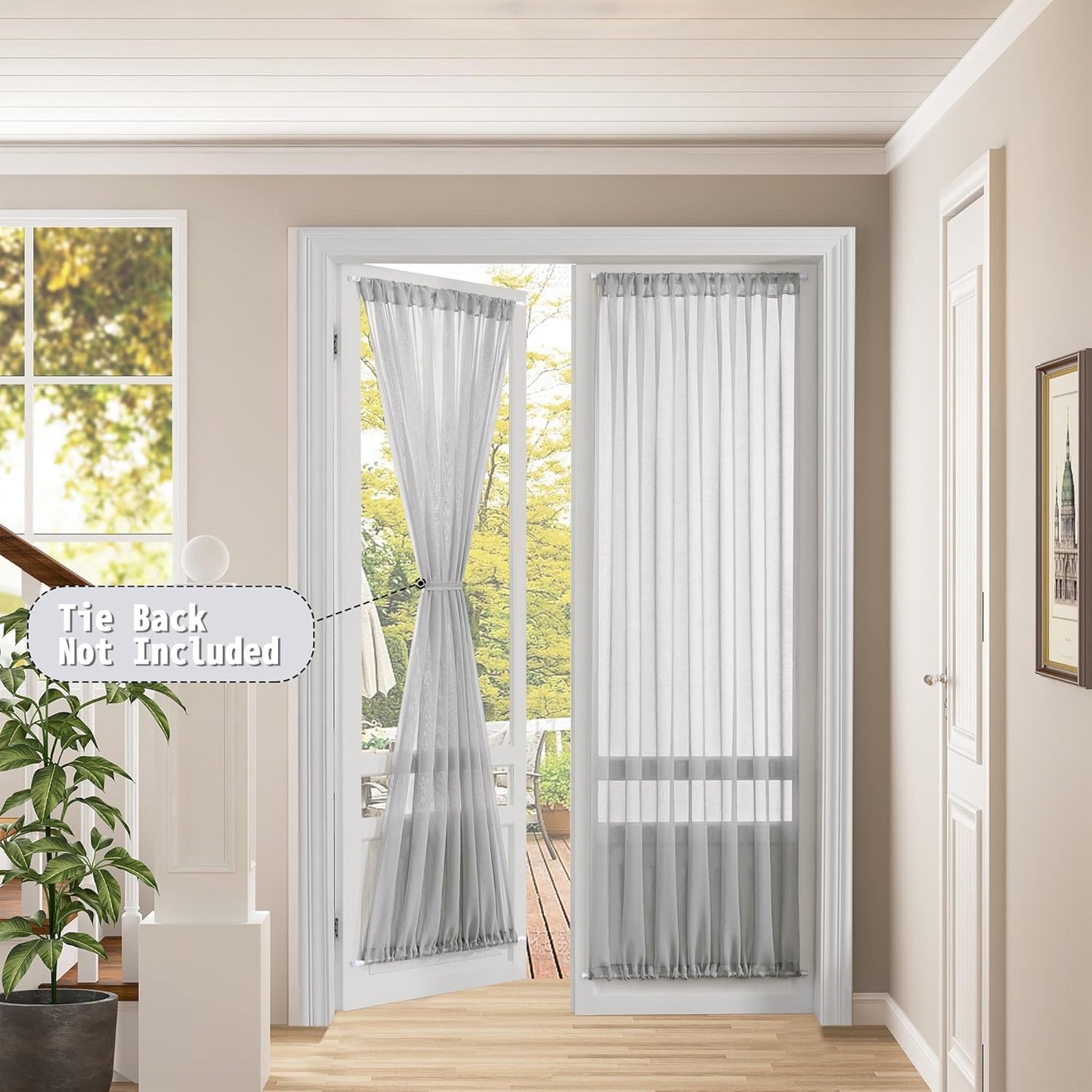 Tollpiz Sheer Curtains Closet Linen Textured Curtain Sheers Doorway Light Filtering Voile Patio Glass Door Rod Pocket Curtains French Door, 54 x 80 inches Long, Silver Grey, Set of 1 Panel