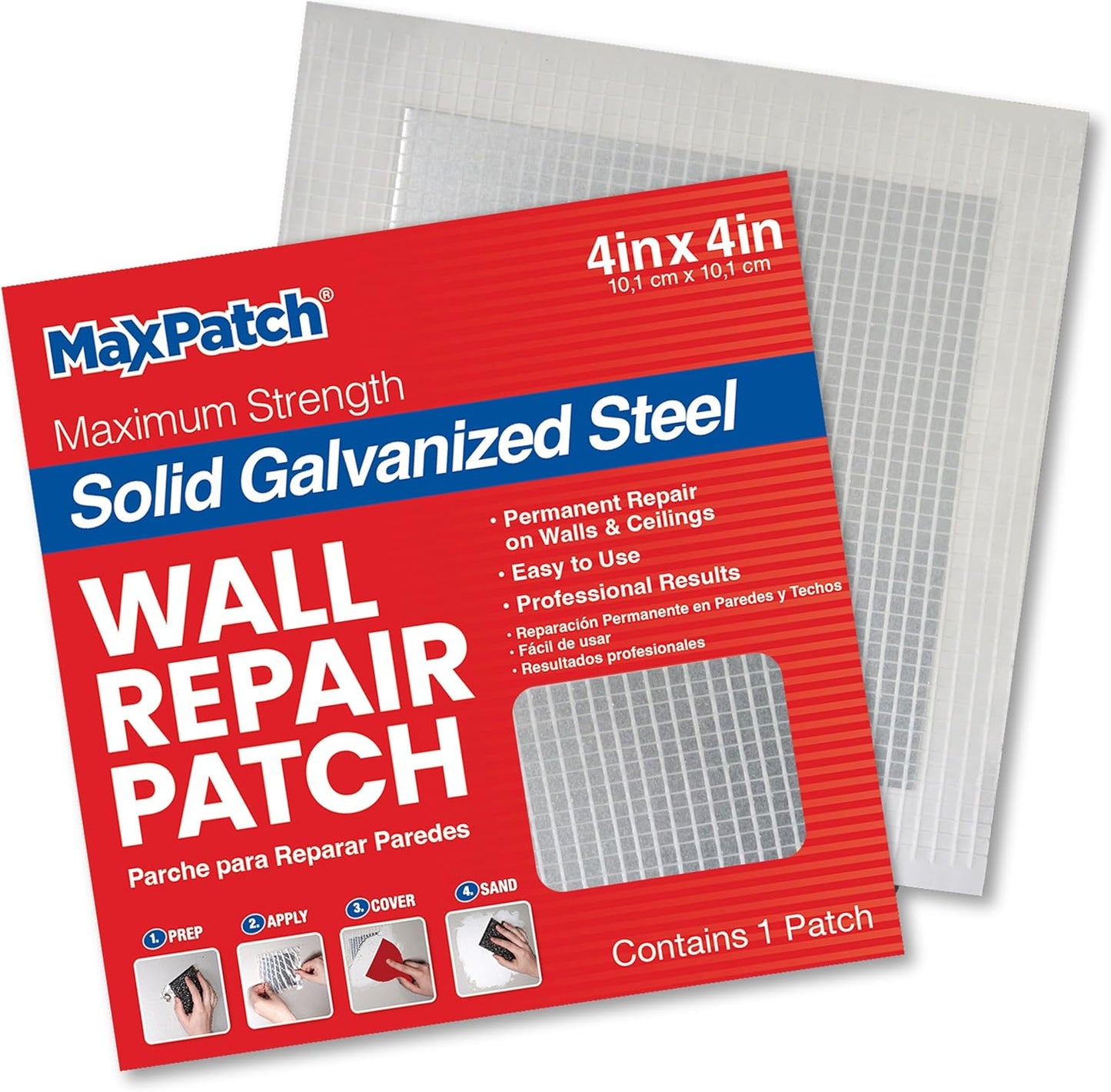 MaxPatch® 4 in. x 4 in. Solid Metal Self-Adhesive Wall Repair Patch (3-Pack) – Durable Galvanized Metal, Easy Application for Drywall, Plaster, and Ceiling Repairs