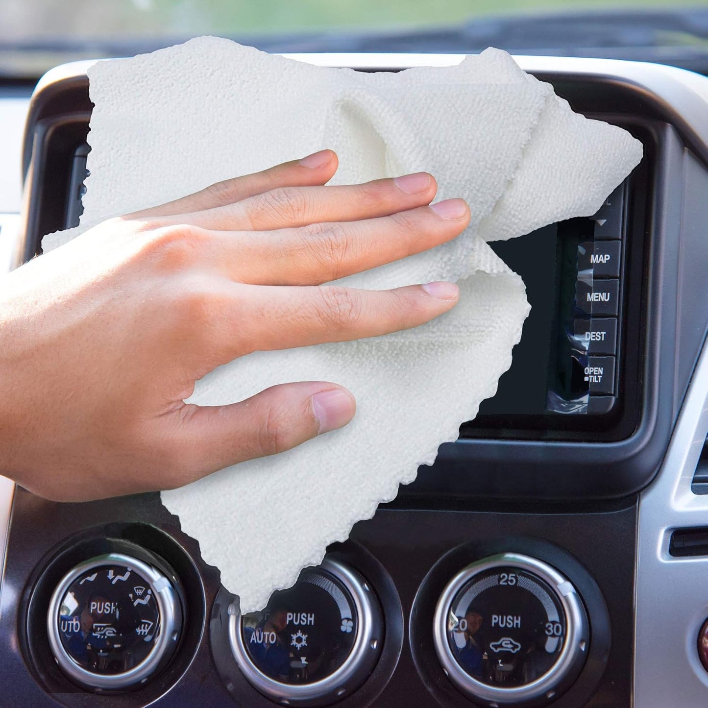 Eurow 200GSM Microfiber Cleaning and Drying Cloths with Dispenser Box, Reusable, Streak-Free, Scratch-Free, Ultra Absorbent, Edgeless for All Surface Types, 12x12in, 50-Pack, White