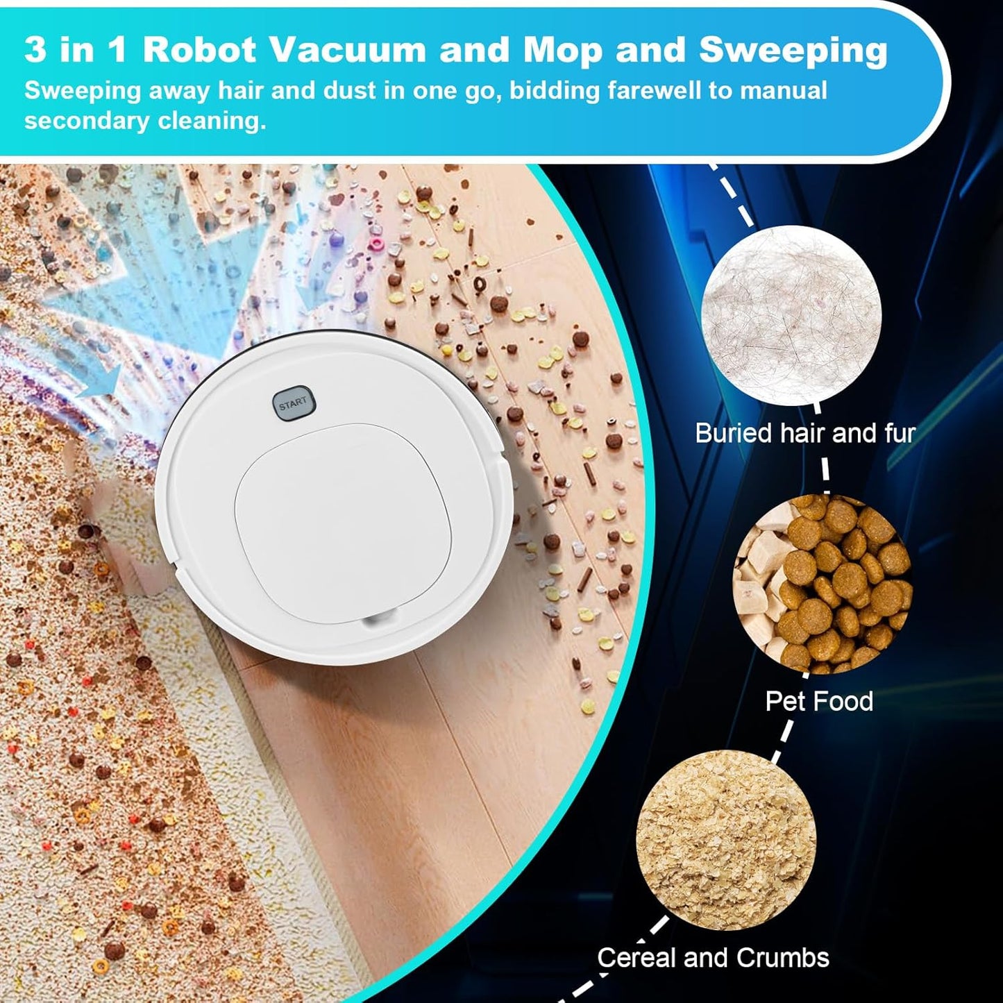 Robot Vacuum with Automatic dust Collection Base,Strong Suction,Robot Vacuum Cleaner and Mop Combo, 3-in-1 Vacuum,Robot Vacuum Cleaner,Intelligent Navigation Obstacle Avoidance,Ultra Thin Design,White