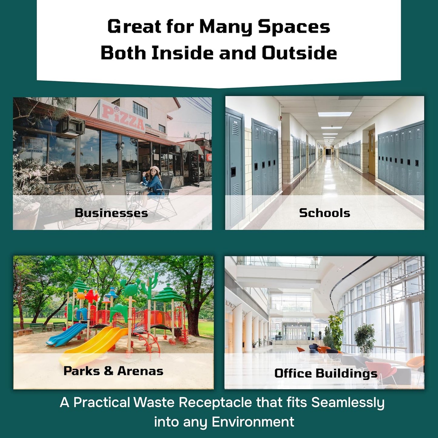 42 Gallon Slatted Circle 100% Recycled Plastic Commercial Outdoor and Indoor Trash Can with Push Open Dome Lid and Internal Liner | Great for Schools and Businesses - Yellow