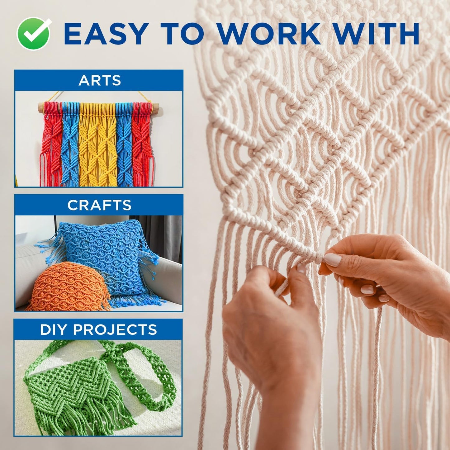 TECEUM Cotton Rope 3/16” (5 mm) – 100 FT – Strong All-Purpose Braided Rope – Natural Cotton – for Crafting, Сamping, Clothes Line, DIY, Indoor & Outdoor Use – Black