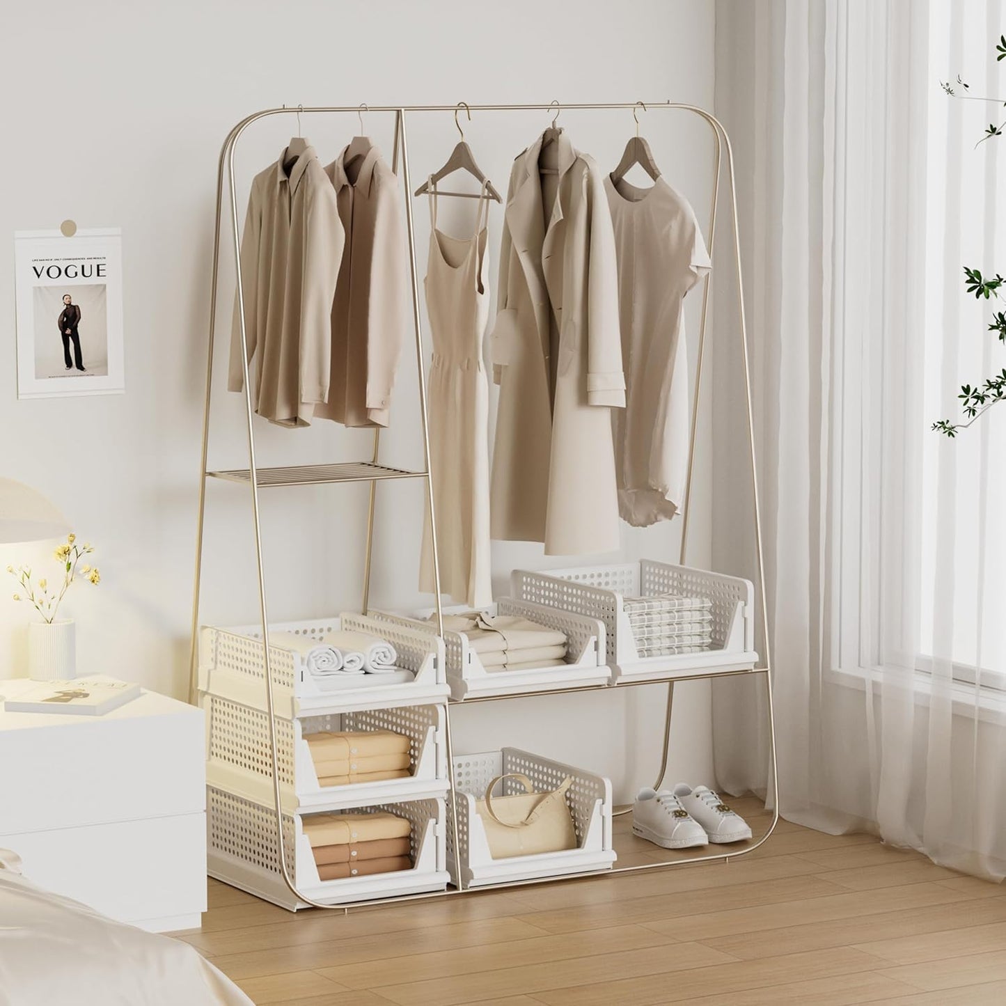 Proarea 5 Pack Stackable Plastic Storage Basket Closet Organizer Bin Foldable Clothes Organizer Storage Drawer Shelf Container for Living Room Bathroom Kitchen Office (5L)