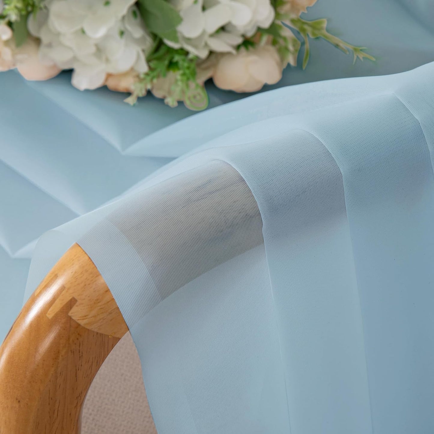 Chyhomenyc Sky Blue Sheer Curtains 36 inch Length 2 Panels, Light Filtering Voile Light Blue Short Window Curtians for Bathroom Living Room Farmhouse Small Windows, 42Wx36L inches