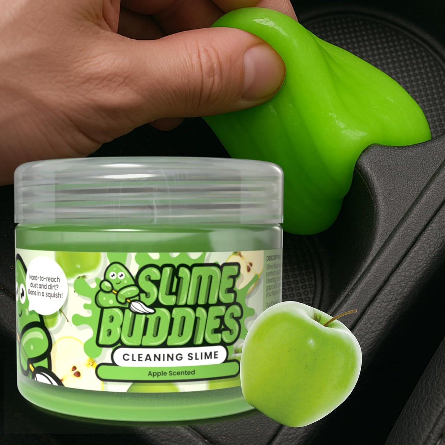 Slime Buddies Car Cleaning Gel Putty - Apple Scented Interior Detailing Tool for Cup Holders, Air Vents & Keyboard - Reusable Auto Detailing Accessories - Dust Remover Goop - Gifts for Men Women