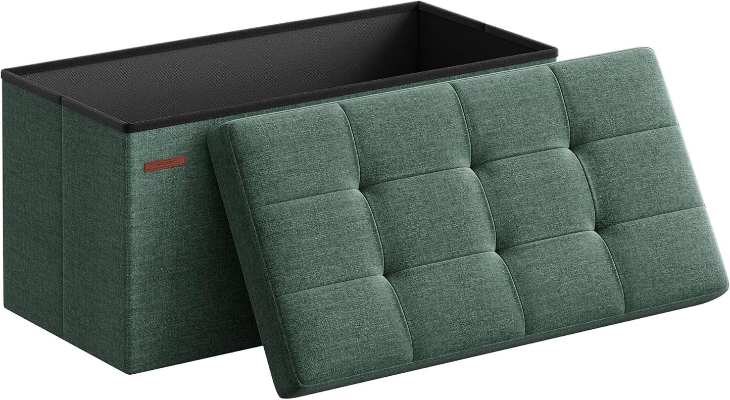 SONGMICS Mazie Collection - 30 Inches Folding Storage Ottoman Bench, Ottoman Foot Rest, End of Bed Bench, Storage Chest, Load 660 lb, for Living Room, Bedroom, Entryway, Retro Green ULSF047C01