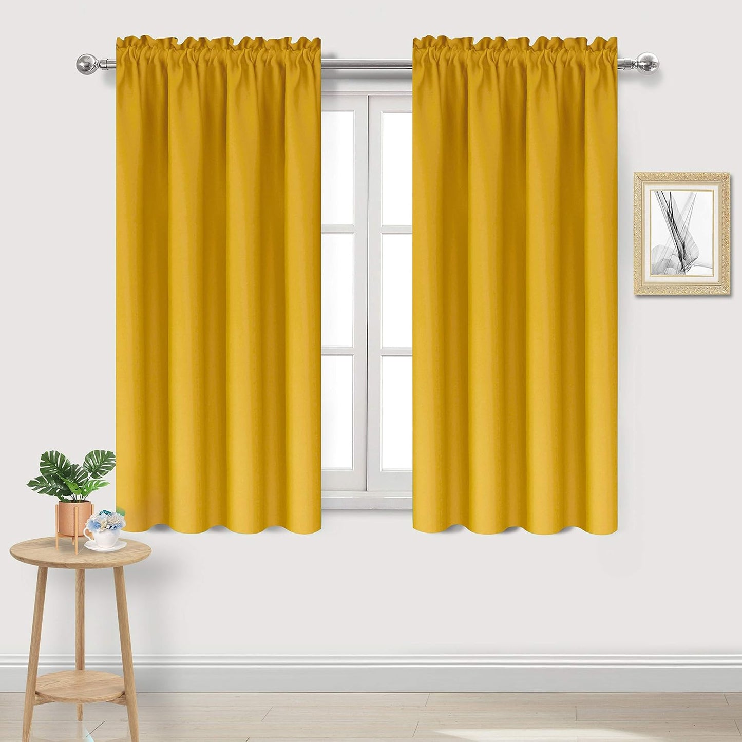 DWCN Yellow Room Darkening Blackout Curtains - Thermal Insulated Privacy Energy Saving Window Curtain Drapes 38 x 54 inch Length, Set of 2 Bedroom Living Room Curtains