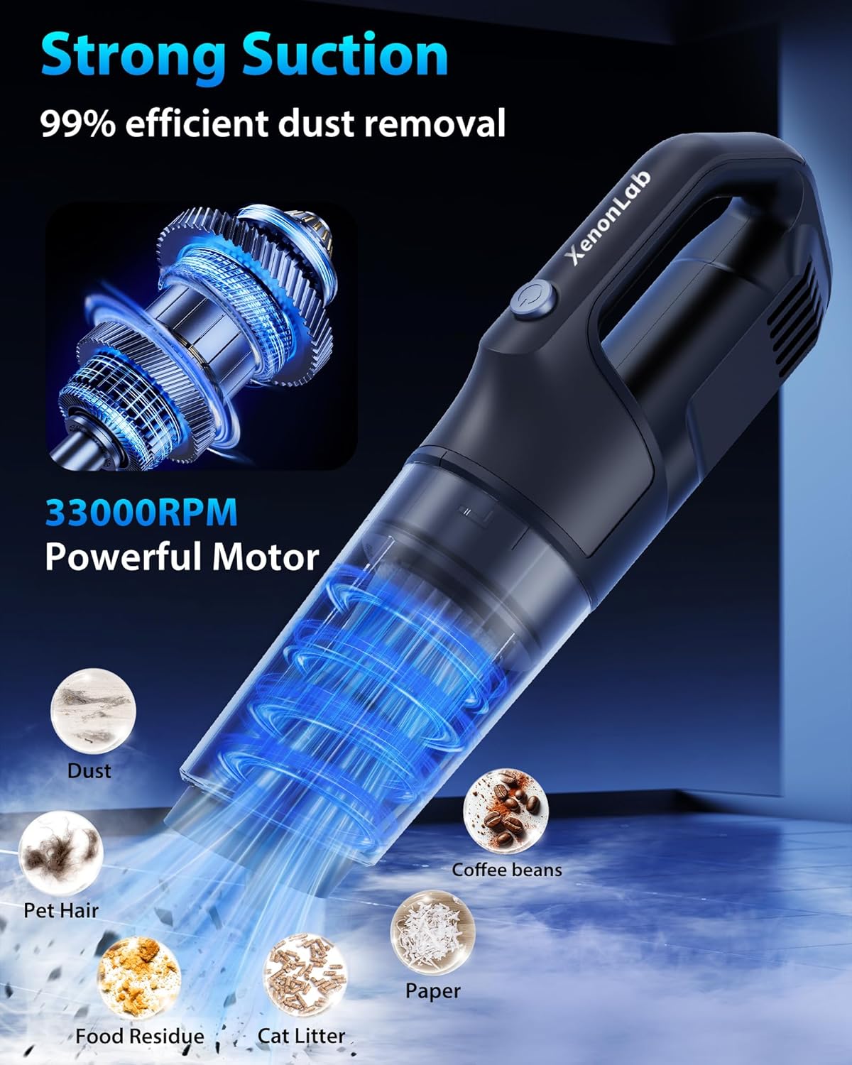 Handheld Vacuum Cordless 1.1 Pounds Car Vac 10000PA Hand Held Vacuums 4-in-1 Hand Vac Cordless Rechargeable HEPA Filter Large Capacity Dust Cup for Car Office Home Pets Hair (Gray)