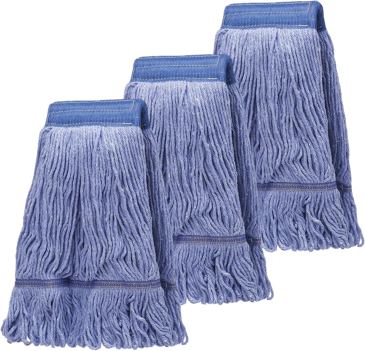 3 Pack Commercial Replace Mop Head, Reusable Mop Head Refills-Replacement Mop Heads Suitable for Heavy Commercial Industrial Residential Areas,Wet Industrial Cotton Looped End String Mop Head (Blue)
