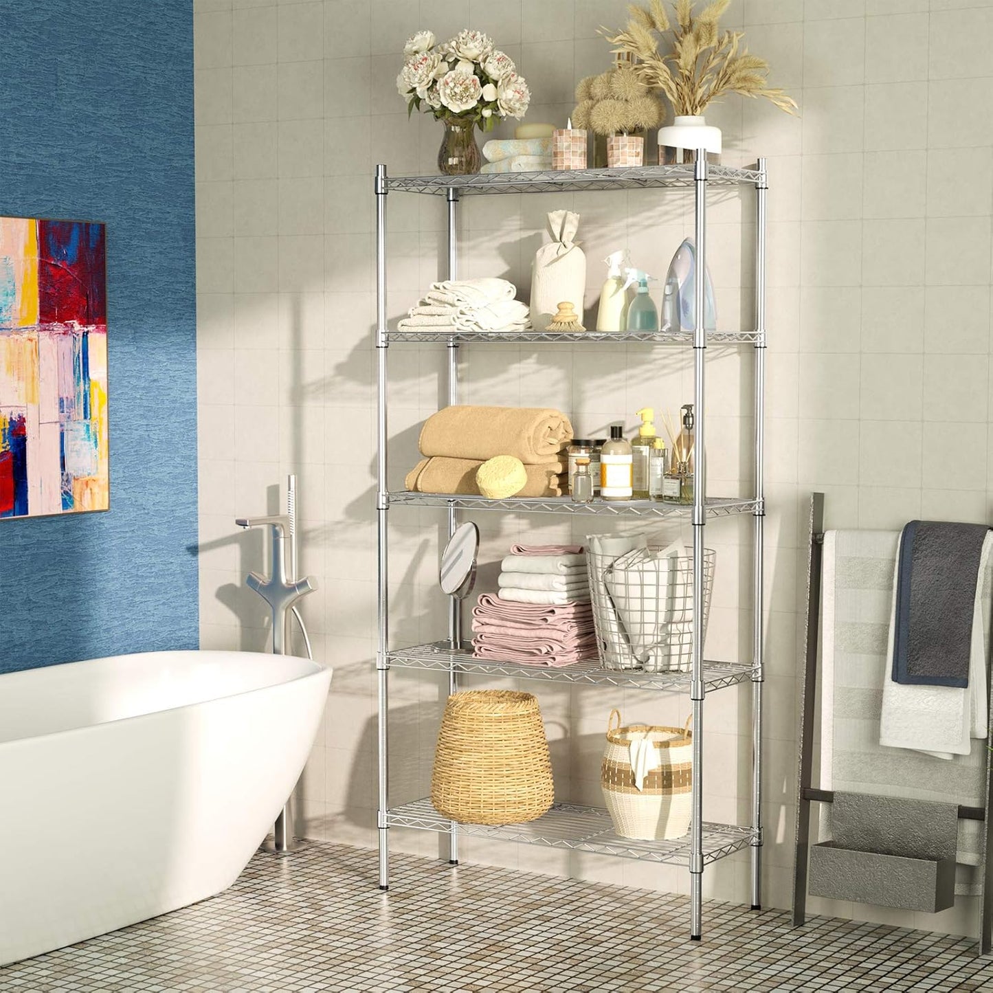 Auslar 5-Shelf Storage Shelves Heavy Duty 5 Tiers Standing Large Shelving Units Adjustable Metal Organizer Wire Rack, 14" x 36" x 72", Chrome