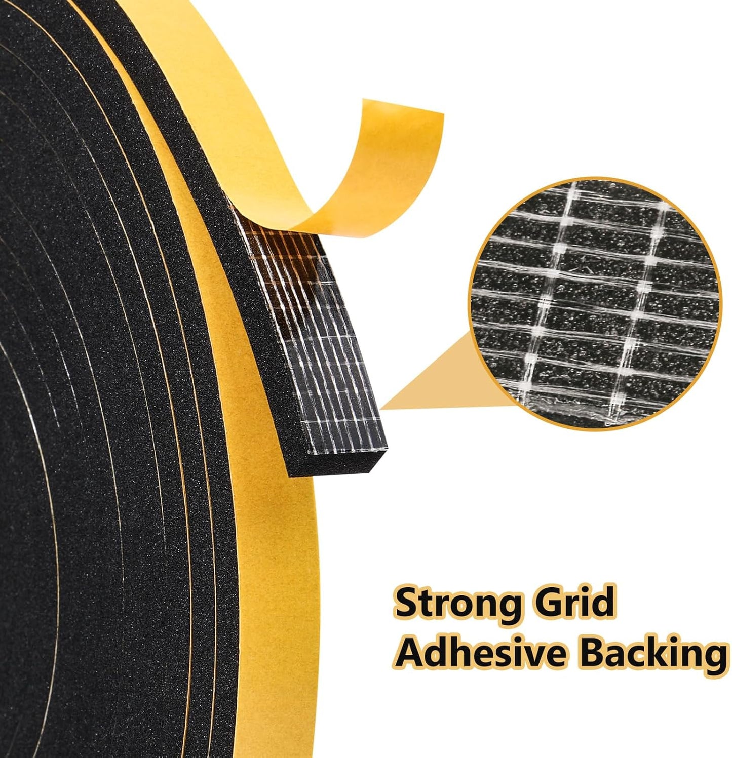 Black Weather Stripping Door Seal Strip (3/5 Inch X 1/16 Inch X 32Feet), Strong Adhesive, Lightproof, Soundproof, Weatherproof Foam Tape Insulation for Sliding Door, Front Door Frame, Windows