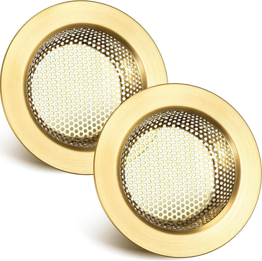Retisee 2 Pcs Sink Strainer Stainless Steel Kitchen Sink Drain Strainer Basket Cover Mesh Hair Food Catcher, Large Wide Rim of 4.4 Diameter(Brushed Gold)