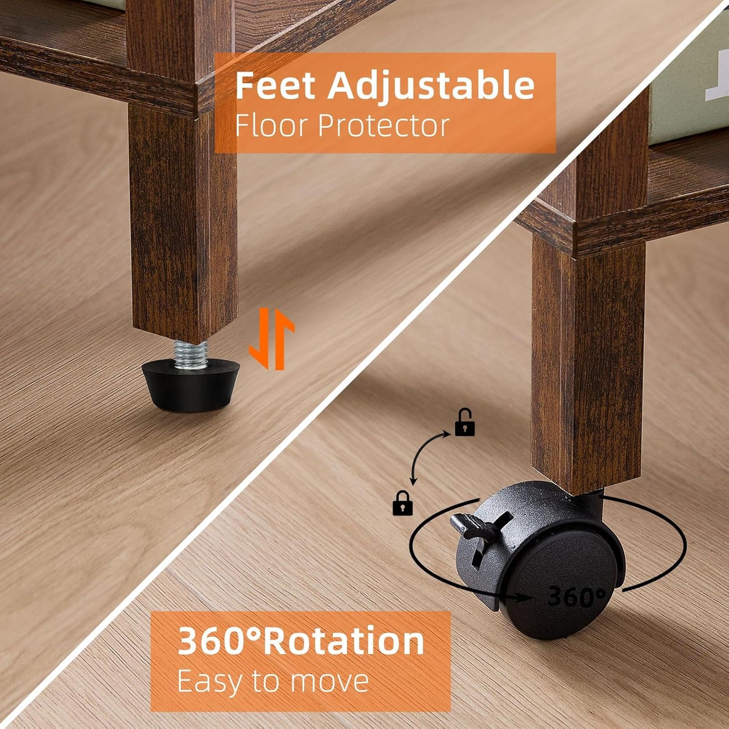 Lerliuo 3 Tier Printer Stand with Storage, Printer Table for Home Office, Wooden Rolling Printer Cart Shelf with Lockable Wheels fit Fax Machine, Scanner(Brown)