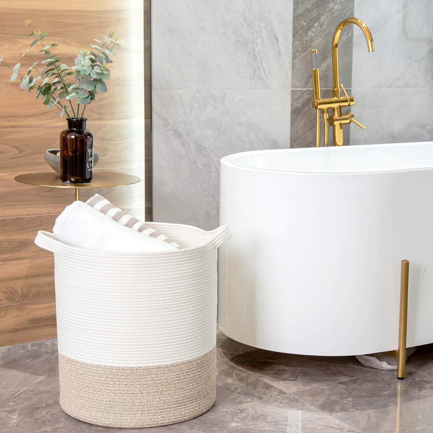 MINTWOOD Design 83L Extra Large 20x18 Inches Decorative Woven Cotton Rope Basket, Tall Laundry Basket Hamper, Blanket Basket for Living Room, Round Storage Baskets for Pillows, Towels, Light Brown