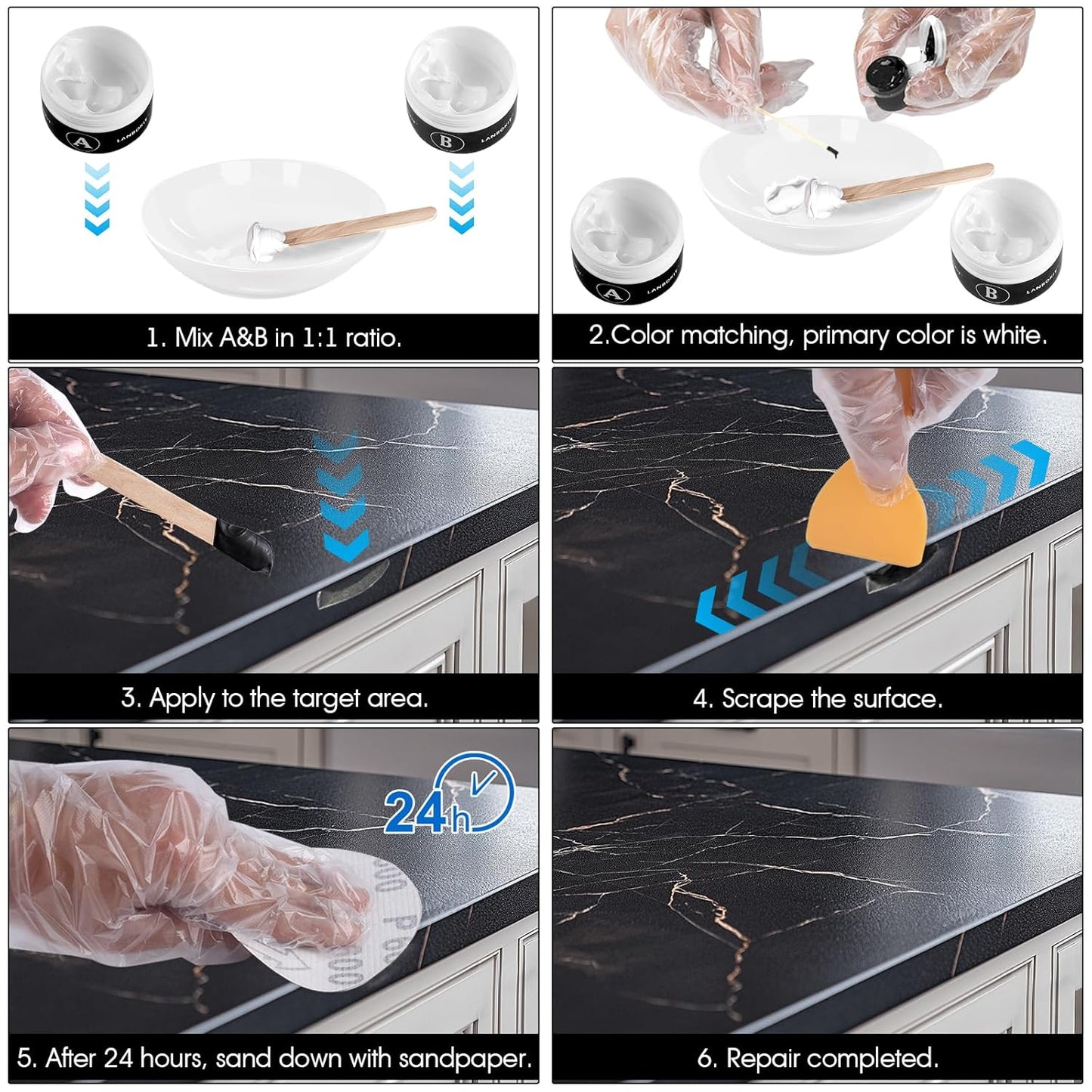 Tile & Fiberglass Tub Repair Kit(Color Matching), Porcelain Sink Repair Kit, Countertop Repair Kit for Granite, Marble, Quartz, Ceramic & Shower Repair Kit for Chips, Cracks, Scratches, Holes