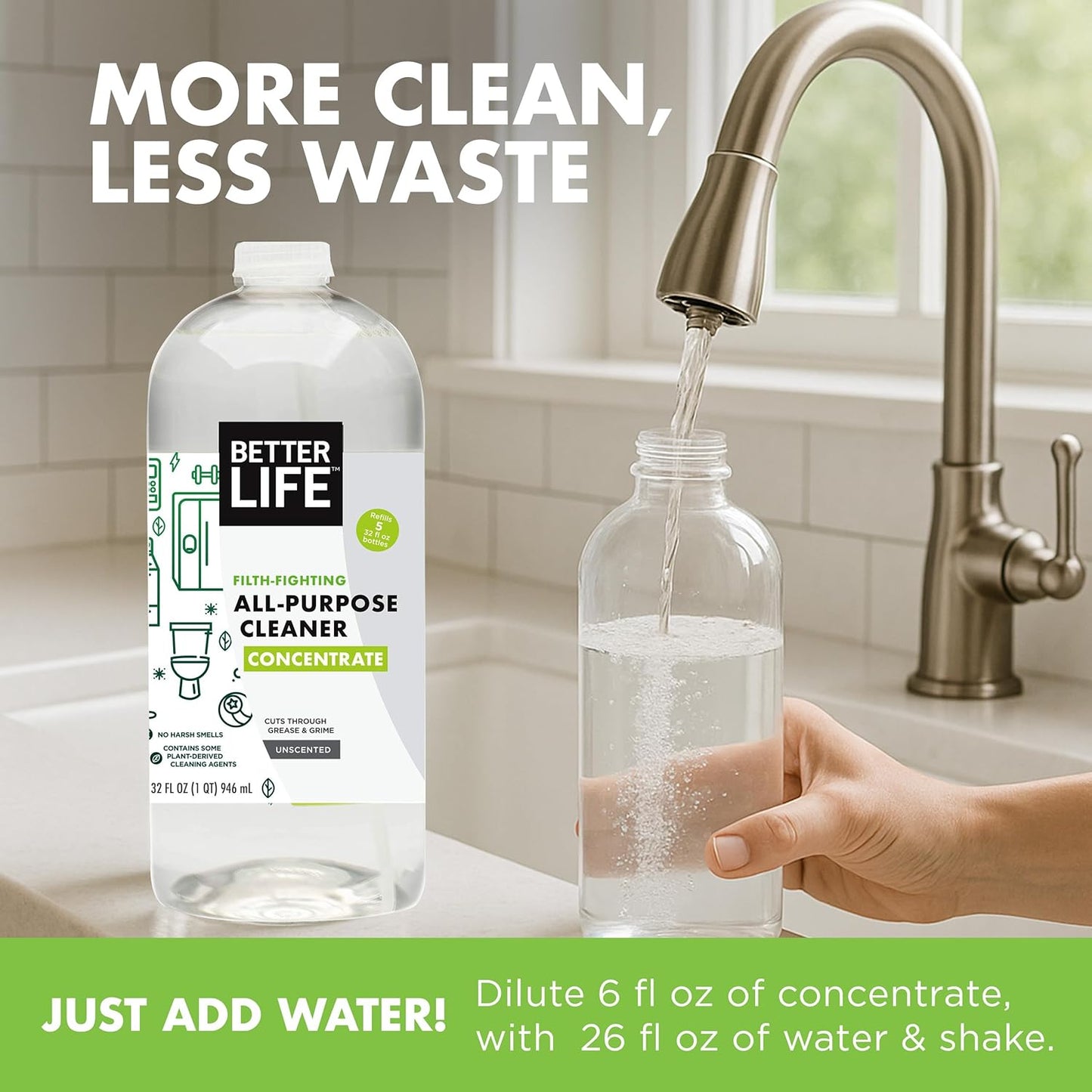 Better Life All Purpose Cleaner Concentrate- Multipurpose Home and Kitchen Cleaner for Glass, Countertops, Appliances, Upholstery & More - 32oz Unscented Concentrate