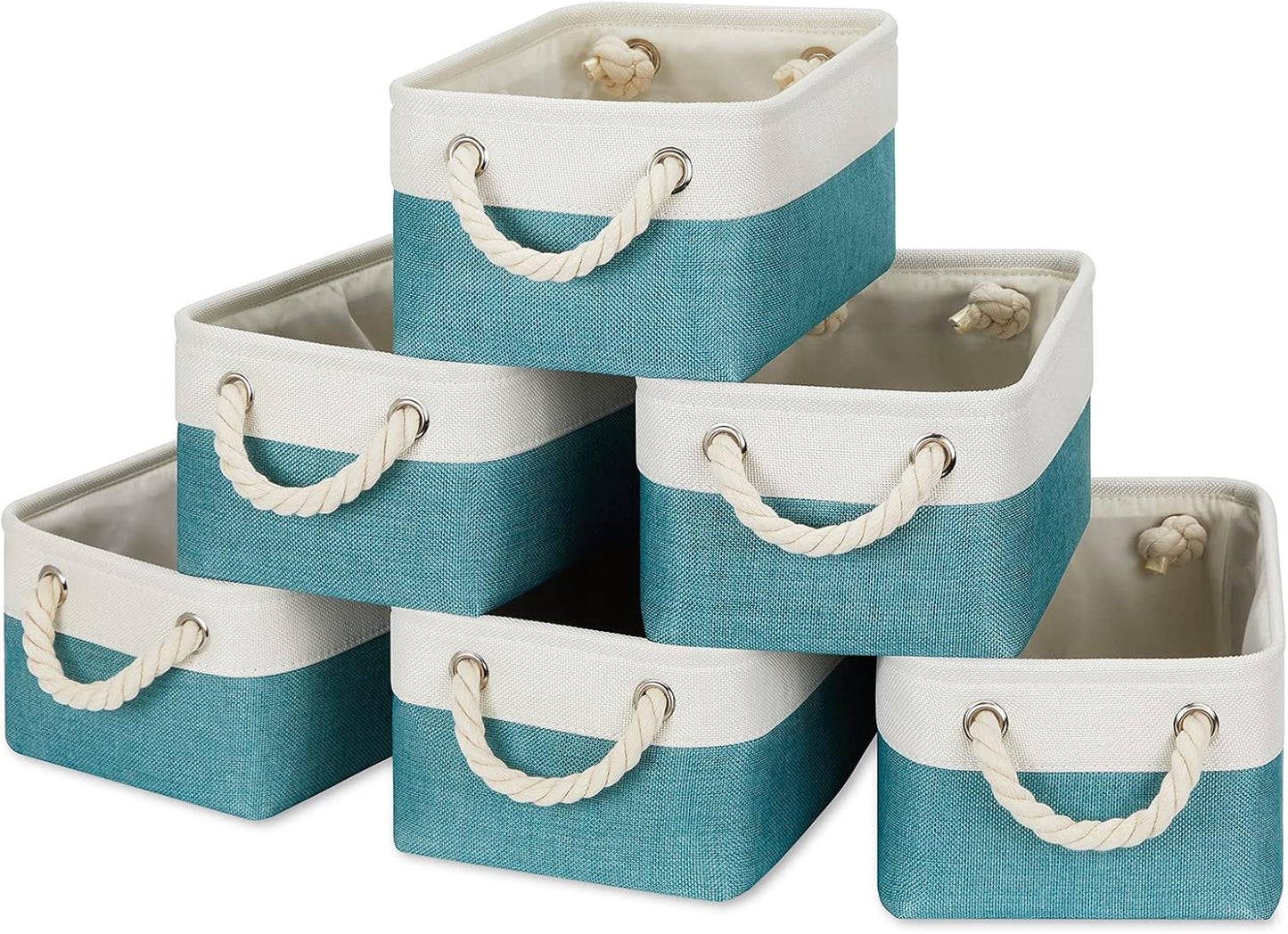 Temary Small Fabric Basket Shelf Storage Bins for Organizing 6 Pcs Decorative Baskets for Gifts Empty Collapsible Small Storage Bins for Home, Closet(Teal,11.8 L x 7.9 W x 5.3 H inches)