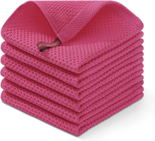 Homaxy 100% Cotton Waffle Weave Kitchen Dish Cloths, Ultra Soft Absorbent Quick Drying Dish Towels, 12 x 12 Inches, 6-Pack, Hot Pink