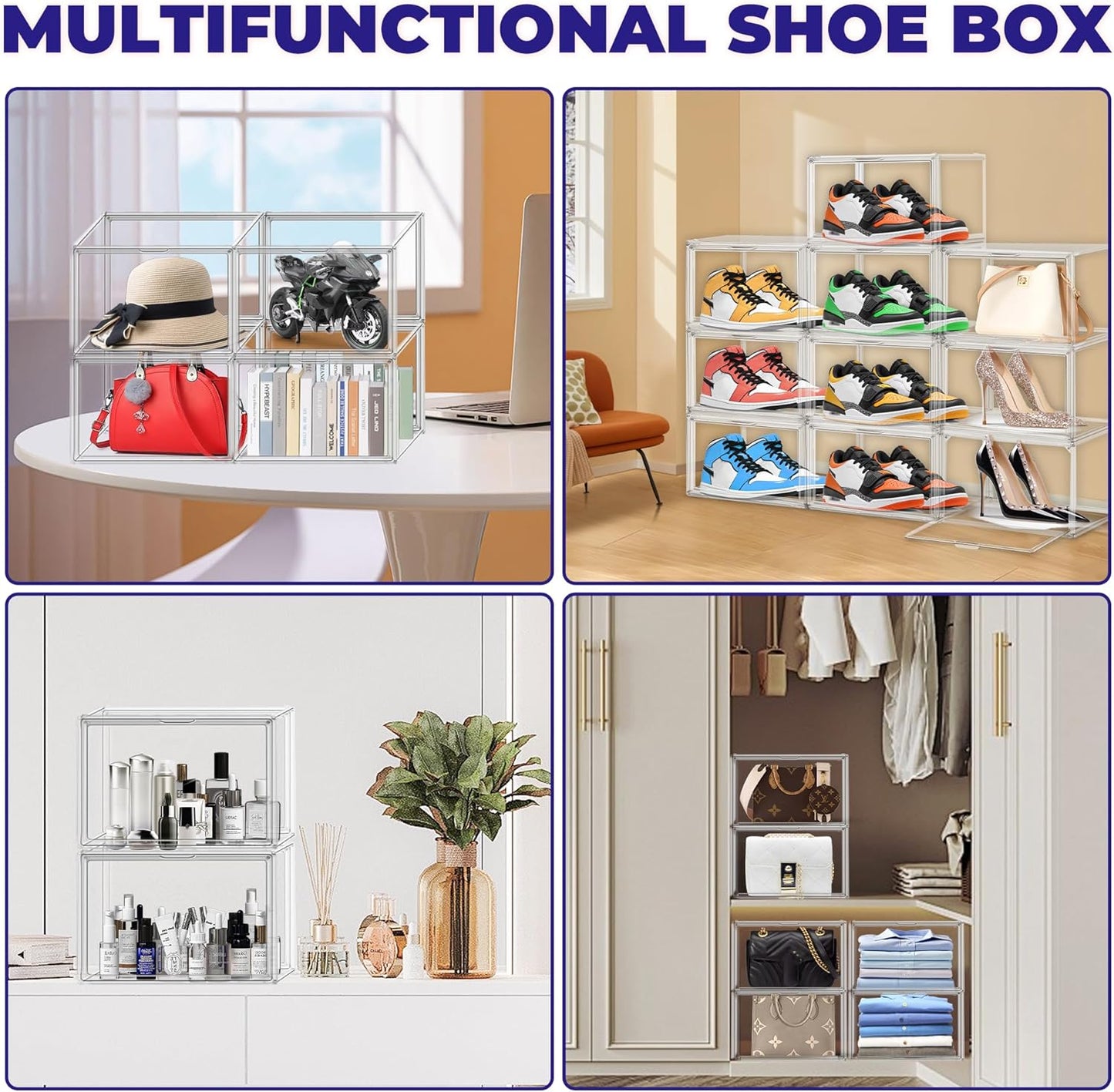 Shoe Storage 6 Pack, Acrylic Clear Shoe Storage Box Stackable Large Sneakers Display Case with Magnetic Door Hat Boxes Shoe Organizer for Closet, Fit up to US Size 13