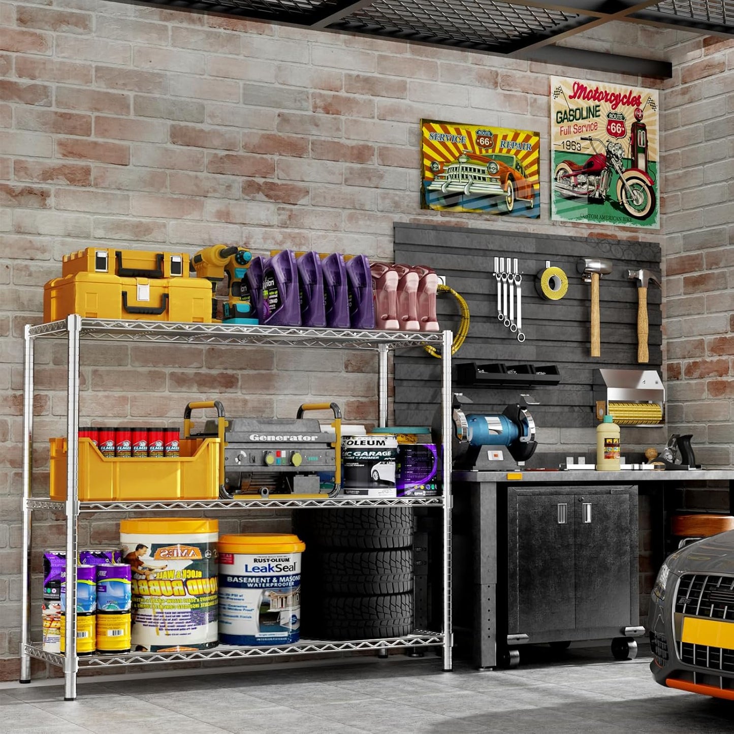 Storage Shelves, 4 PCS 48" L x 20" W x 47" H Heavy Duty Garage Wire Shelving Unit Loads 1200LBS, 3-tier Adjustable Metal Industrial Utility Shelf Rack for Kitchen, Laundry Room, Basement