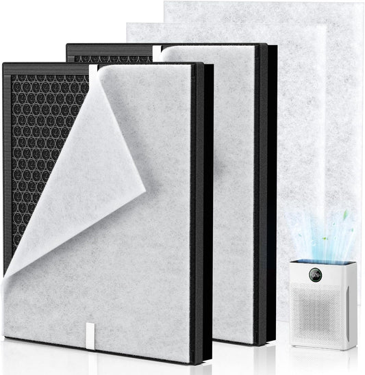 PR1 Replacement Filter for Mooka PR1 Air Purifier for Home Large Room up to 2200sq.ft, HEPA Activated Carbon, with 4Pcs Washable Filter for Pets, 2 Packs