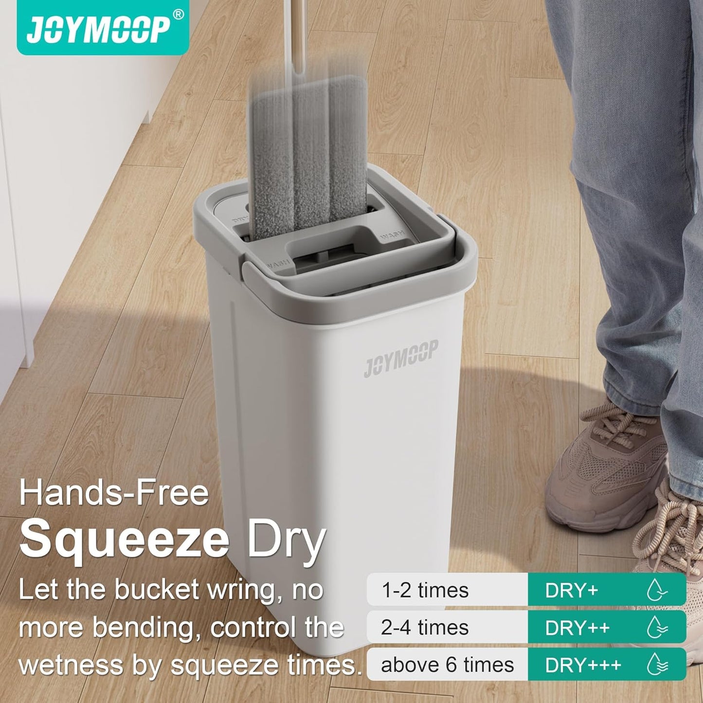 JOYMOOP Easy Clean and Self-Squeezing Microfiber Flat Mop and Bucket System, Mops for Floor Cleaning and Wall Cleaner, Hardwood, Tile, Laminate, Vinyl Floors, Smooth Walls, and Glass Windows