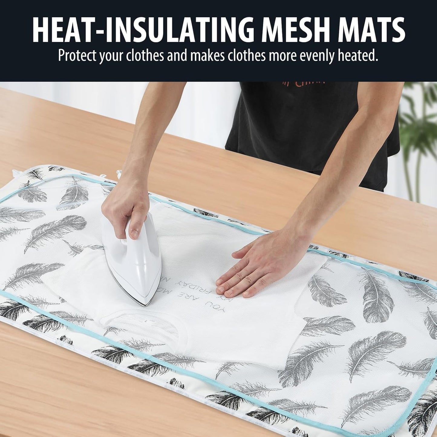 Seiritex Ironing Mat, Portable Ironing Pad 39.4 x 18.9 inch Table Top Iron Board 5 in 1 Travel Iron Blanket for Washer, Dryer, Counter top, Black Feather