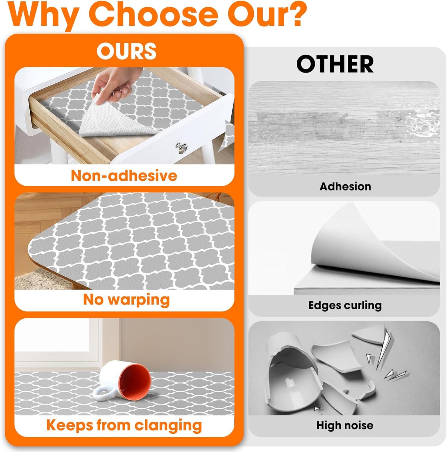 Shelf Liner for Kitchen Cabinets Non-Adhesive 12in X 10FT Cabinet Liners for Shelves Waterproof Thick Strong Grip Non Slip Drawer Liner Contact Paper for Cupboard Easy to Clean,Gray Lantern