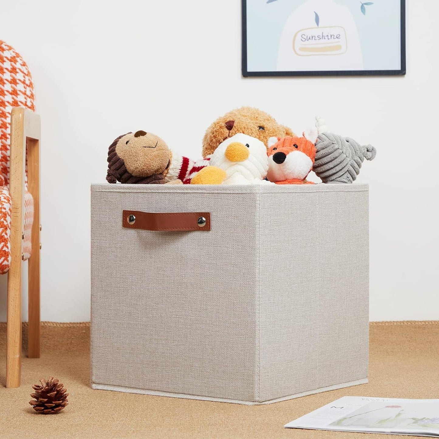 DULLEMELO 12inch Cube Storage Baskets for Shelves Closet Storage,Sturdy Home Organization Bins for Gifts Empty,Foldable Fabric Storage Cubes Baskets for Nursery Toys Clothes Storage(Beige-4 Pack)