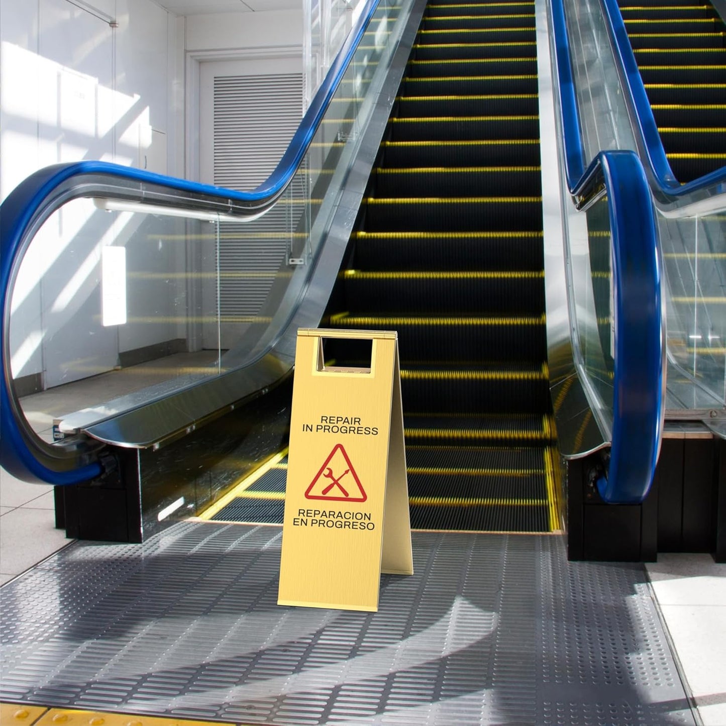 Stainless Steel Repair In Progress Sign Portable Foldable Sign 2-Pack (Gold)