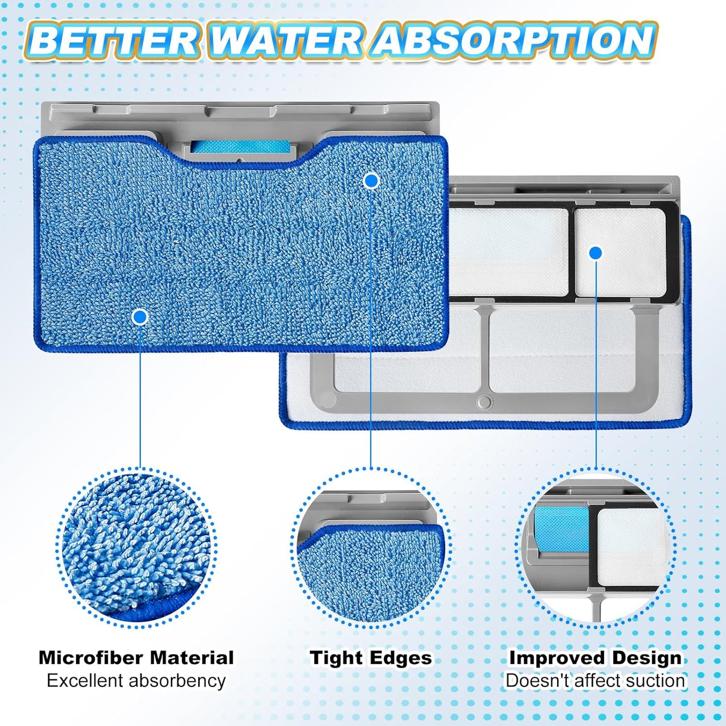 KEEPOW Reusable Mop Replacement Pads Compatible with Shark Vac Mop VM252 VM200 VC205 VM250 VM190 VM200P12, Vacuum Mop Pads Refills for Hardwood Floor with Upgraded Dirt Chamber, Blue, 2+1+1 Pack