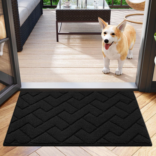 hicorfe Indoor Doormat,Welcome Door Mat TPR Backing Non Slip Mats 20"x31.5" Absorbent Resist Dirt Entrance Doormat Inside Floor for Entryway Washable Low-Profile (Black)