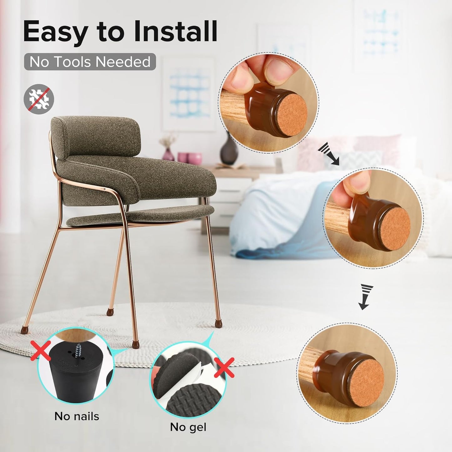 24PCS Upgraded Silicone Chair Leg Floor Protectors for Hardwood Floors, Furniture Sliders for Chair Legs, Felt Bottom Furniture Pads, Anti-Slip Round&Square Cap Covers to Scratch and Reduce Noise