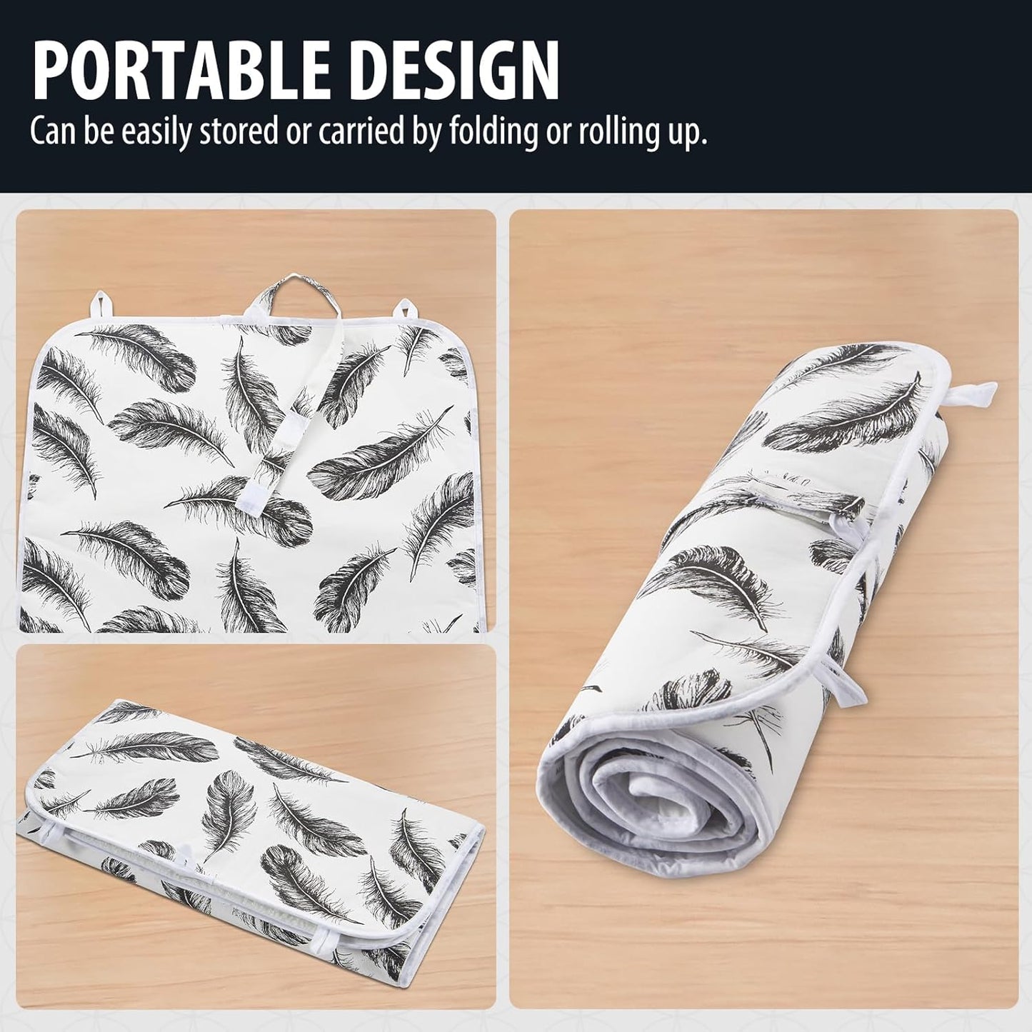 Seiritex Ironing Mat, Portable Ironing Pad 39.4 x 18.9 inch Table Top Iron Board 5 in 1 Travel Iron Blanket for Washer, Dryer, Counter top, Black Feather