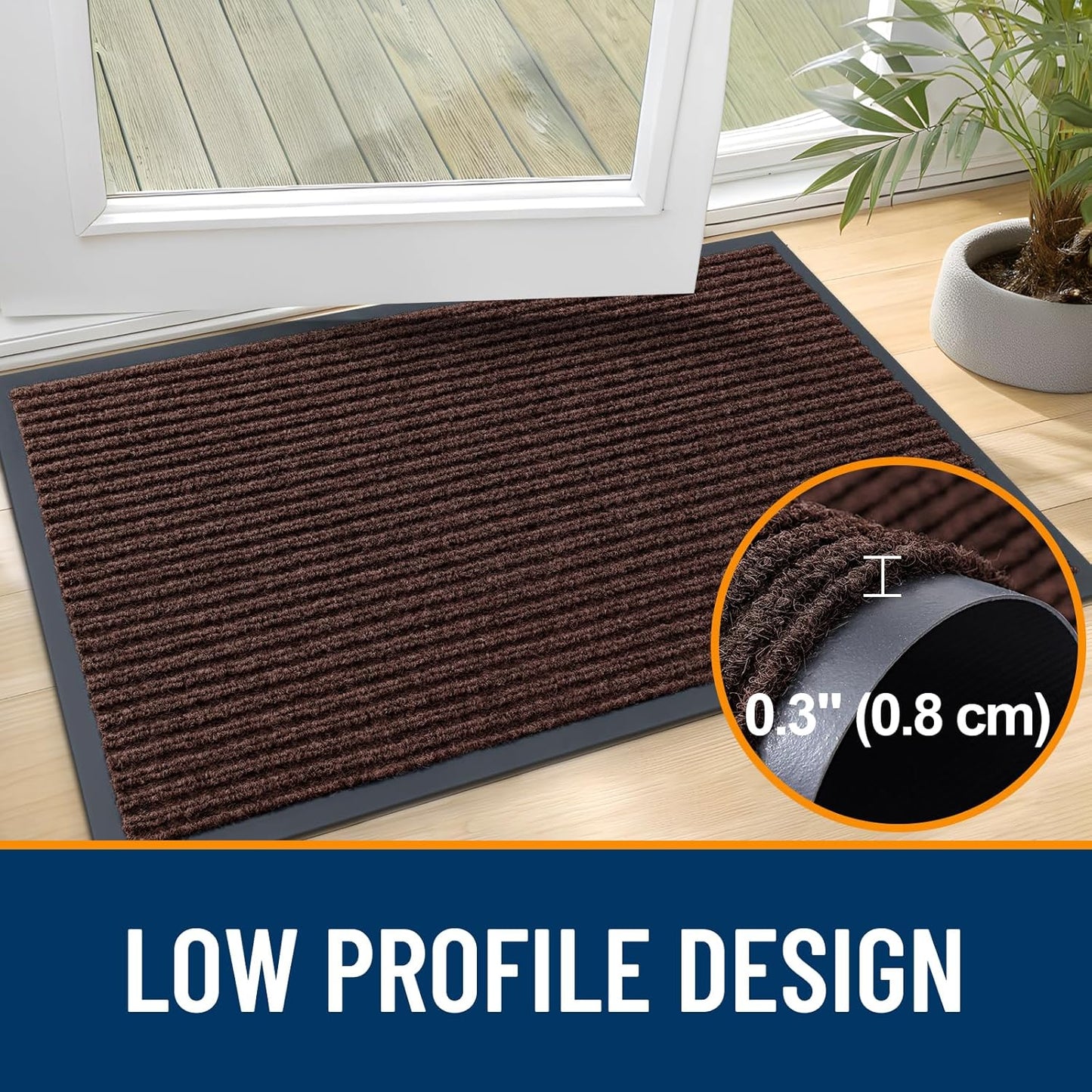 OLANLY Front Door Mat Indoor Outdoor Entrance, Waterproof Heavy Duty Doormat, Fade Resistant, Low Profile, Easy Clean Patio Porch Welcome Floor Mats for Entry, 47x23, Brown