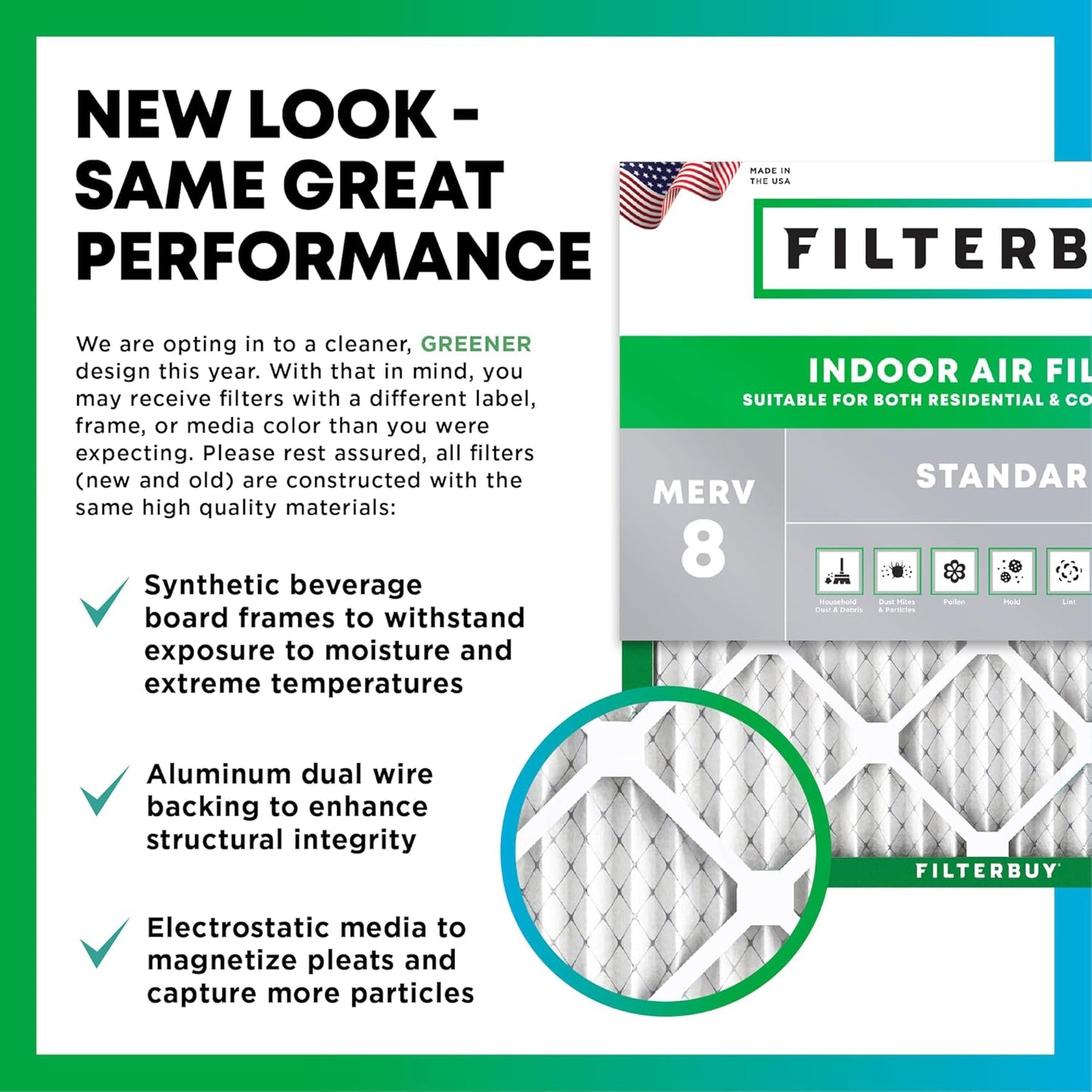 Filterbuy 17x20x1 Air Filter MERV 8 (MPR 700) Dust Defense Replacement (6-Pack), Electrostatic Pleated HVAC AC Furnace Filters, Made in USA (Actual Size: 16.50 x 19.50 x 0.75)