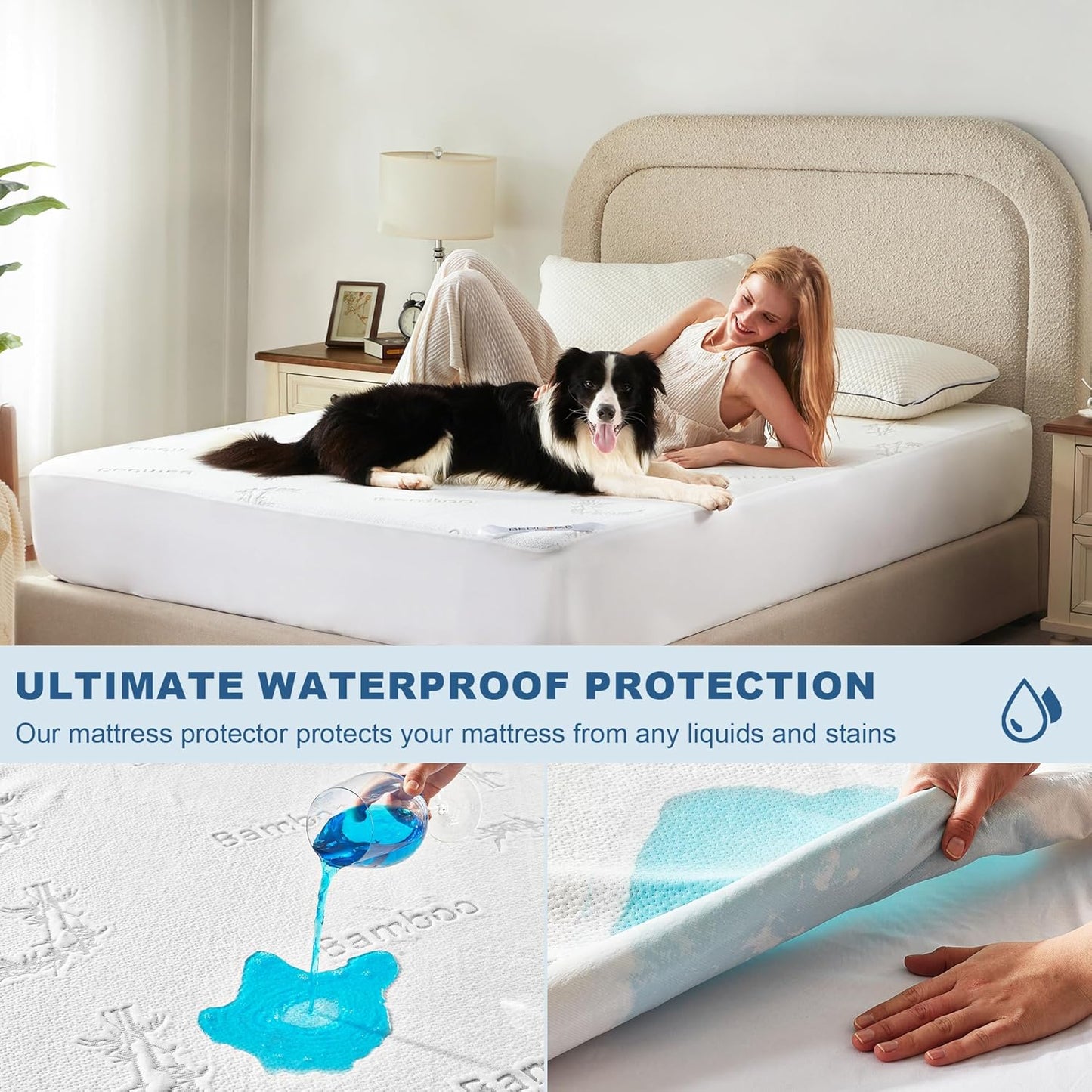 Waterproof Full Size Mattress Protector, Mattress Pad Fitted 6-15" Deep Pocket, 3D Air Fabric Soft Double Bed Mattress Cover Noiseless Washable for College Dorm
